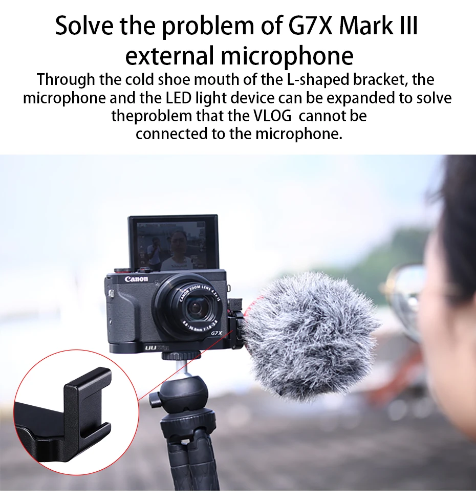 Vlog металлическая L Пластина для Canon G7XMark III удлиненное крепление с холодным башмаком для микрофона 1/4 винт для штатива