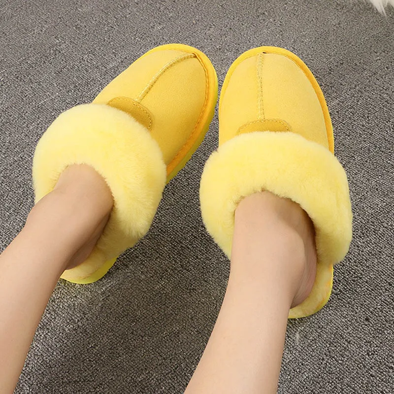Yellow Тапочки с натуральным овечьим мехом; Модные женские зимние тапочки; женские теплые домашние тапочки наивысшего качества из мягкой шерсти; женская домашняя обувь - Цвет: Yellow