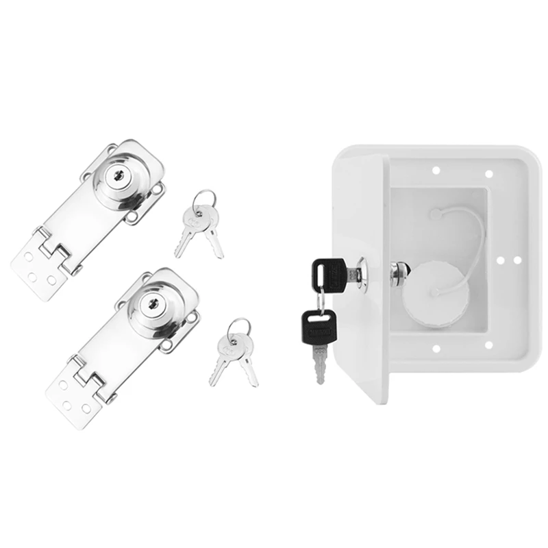 

White Gravity Water Inlet Square and Keys with 2PCS Marine Boat SS 304 Locking Hasp Safety Lock Hatch