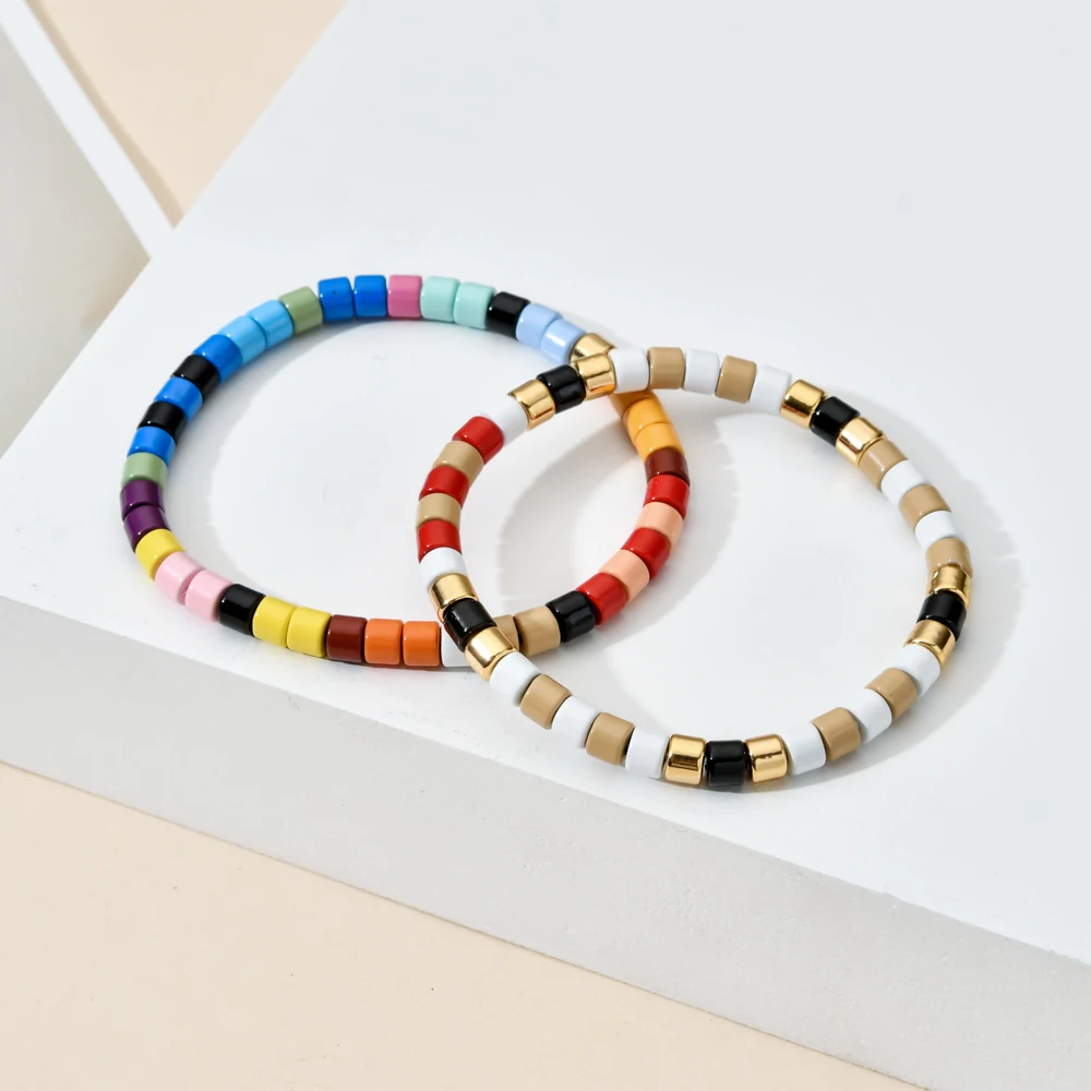 Эластичные эмалевые браслеты в стиле бохо для женщин Браслет сделай сам с