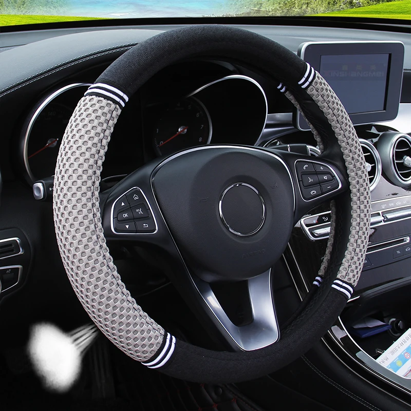 

37-38CM New Car Steering Wheel Cover Artificial Leather Steering-Wheel Covers Breathable Fabric Braid Auto Accessories Universal