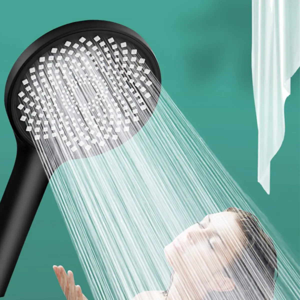 

Pressurized Shower Head Large Panel Black Shower Head Bathroom Hand-held Suit Showering Accessory Protect Skin