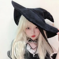 women girls lolita black velvet hat halloween witch wizard magician cosplay cap carnival anime bandage party hats fancy headwear