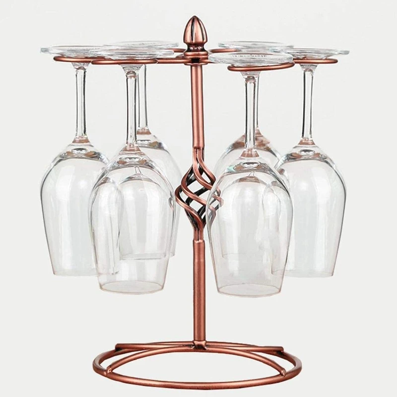 

Wine Glass Rack Countertop Wine Glass Holder Freestanding Tabletop Stemware Storage Rack with 6 Hooks Bronze