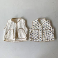 2022 autumn new baby girl warm vest kids vintage cotton coat fashion floral toddler vest sleeveless jacket for boy clothes