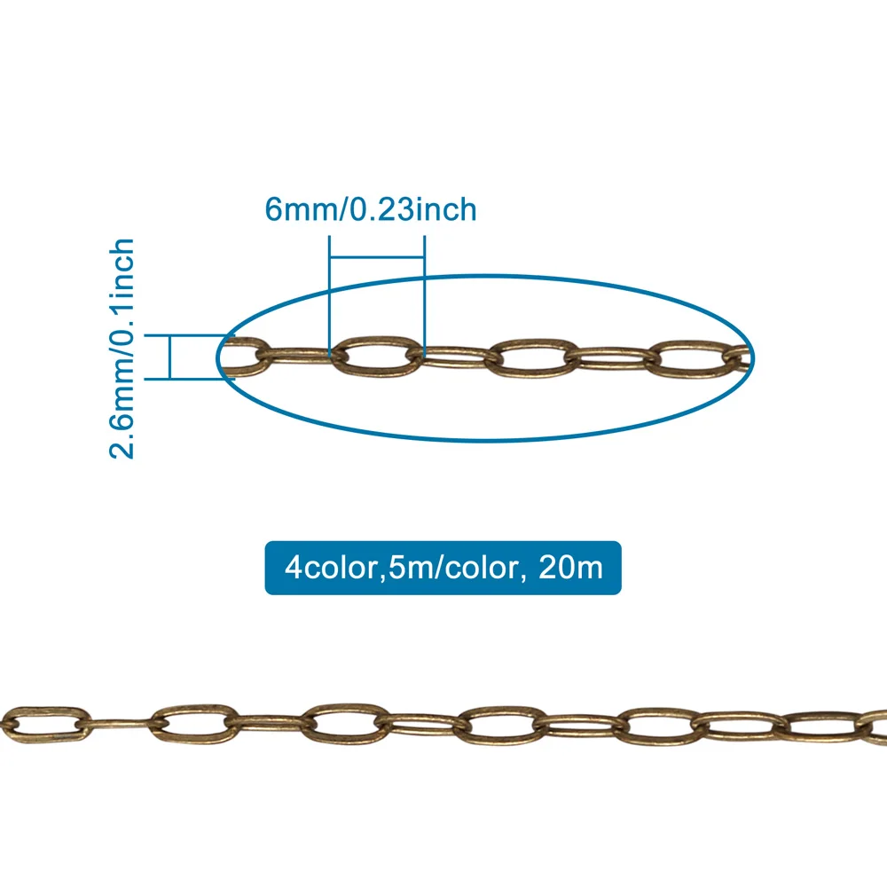 20m Brass Cable Chains Flat Oval Paperclip Necklace Chain Links For DIY Handmade Necklace Bracelet Jewelry Making Findings