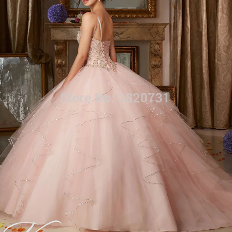 Розовые платья Quinceanera бальное платье с корсетом из бусин тюля недорогие Платья de