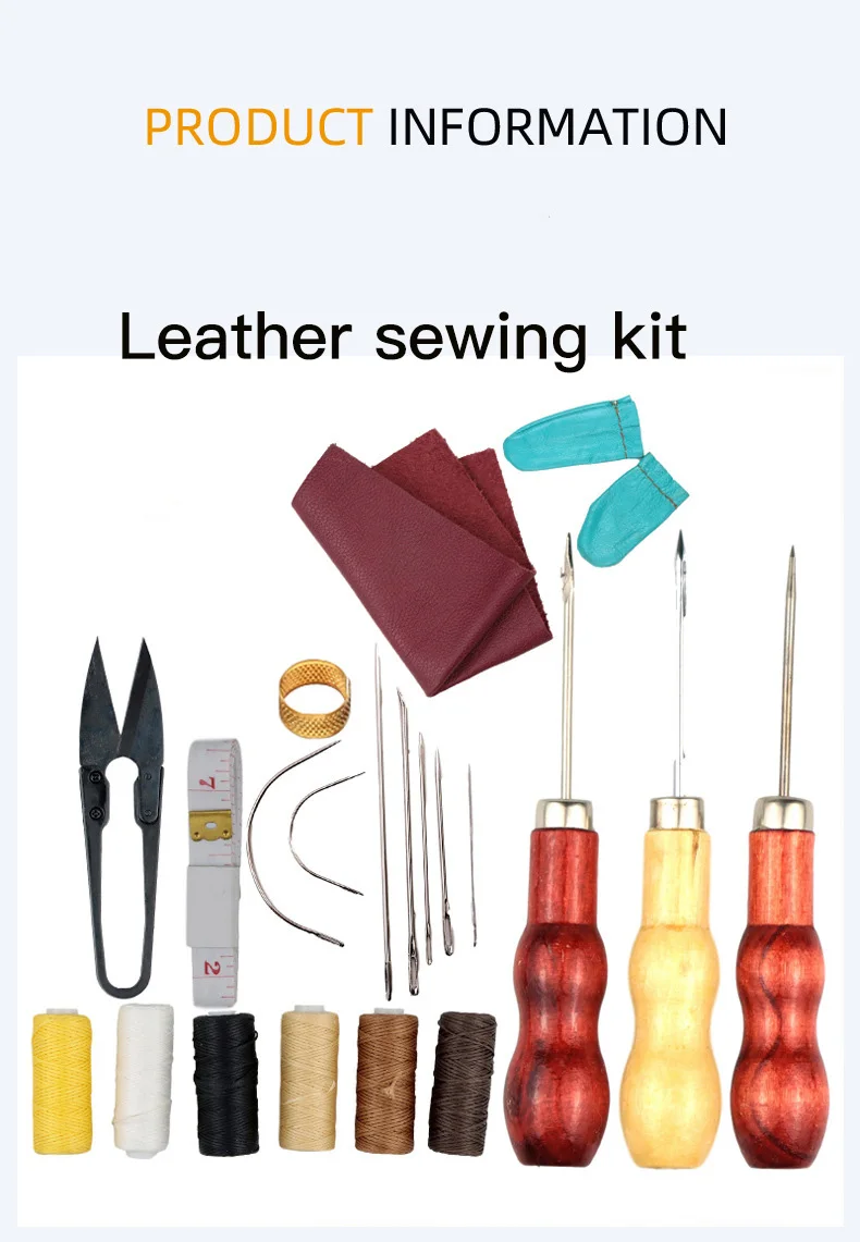 

Leather sewing tool kit Hand-stitched leather bags with wax thread needle sewing awl thimble leather shoes bag repair tools
