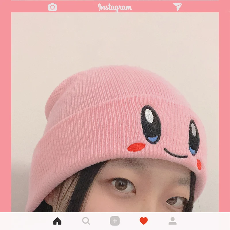 

Kirby Pink Cartoon Japanese Kawaii Autumn and Winter Hat Women's Knitted Hat Woolen Hat Couple Style Kirby Hat