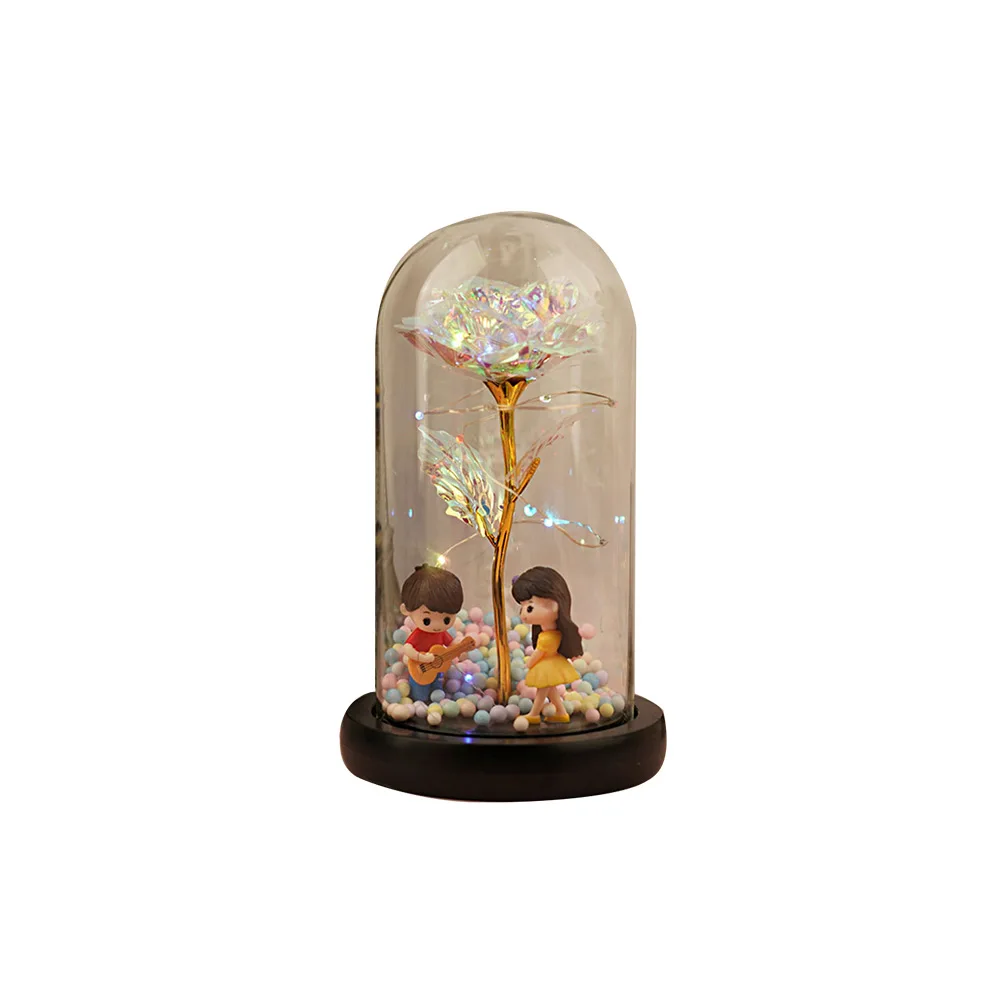 Glass Dome Wooden Base with Light Bedside LED Display Flower Bottom Home Decoration Gift DIY Valentine's Gifts | Дом и сад