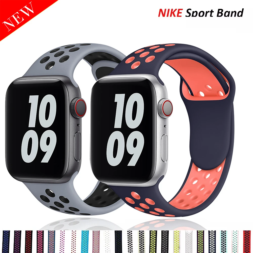 Ремешок силиконовый для Apple Watch band 44 мм 40 38 42 дышащий спортивный браслет наручных