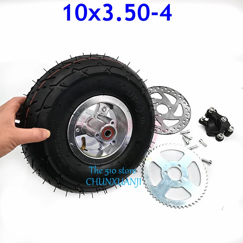 

4 Inch Hub Rim with 10x350-4 Tyre Inner Tube Brake Disc Sprocket Brake Pump Fits ATV Quad Electric Scooter 10x3.50-4 Tire Wheel
