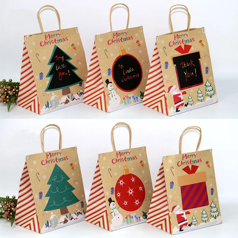 

12 шт смешанные рождественские подарочные упаковочные сумки граффити сумочка из крафт-бумаги сумка-тоут для покупок упаковка рождественски...