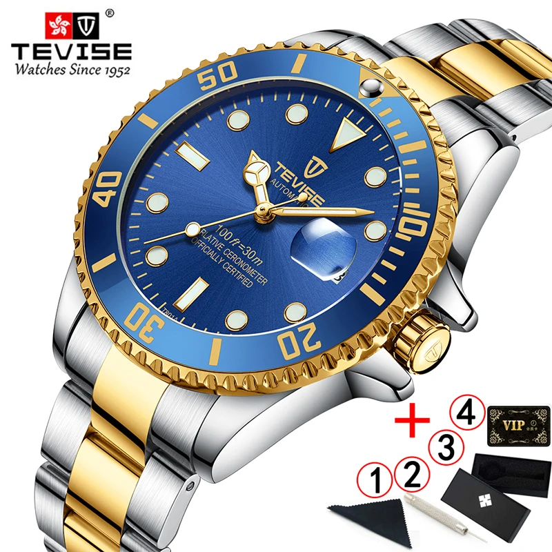 Tevise Top Brand Luxury Men Mechanical Watches Automatic waterproof Stainless Steel Men Wristwatches Relogio Masculino