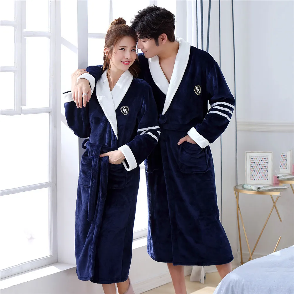 

Bathrobe Gown For Men&women V-neck Sleepwear Full Sleeve Solid Colour Home Dressing Gown Intimate Lingerie Plus Size 3XL