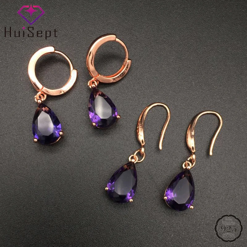 Женские серьги капли HuiSept серебро 925 пробы аметист драгоценные свадебные подарки