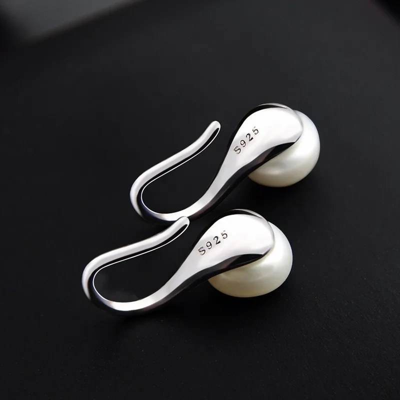 

Real 925 Sterling Silver Stud Earrings Pearl Ear Studs Exquisite Simple Round White Brincos Classic Elegant Jewelry For Women