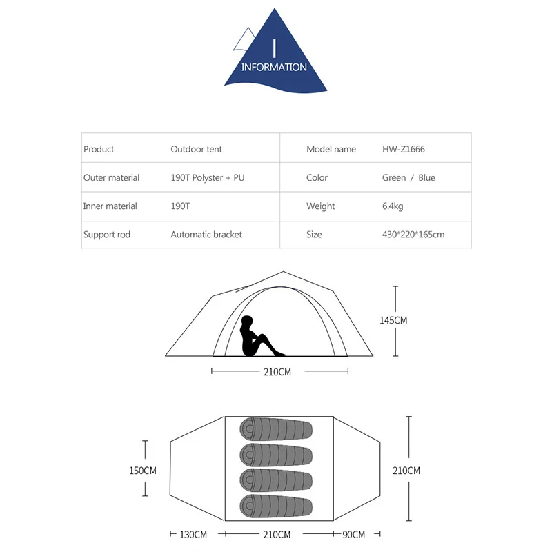 Палатка Hewolf Автоматическая на 4-5 человек однокомнатная двухслойная портативная
