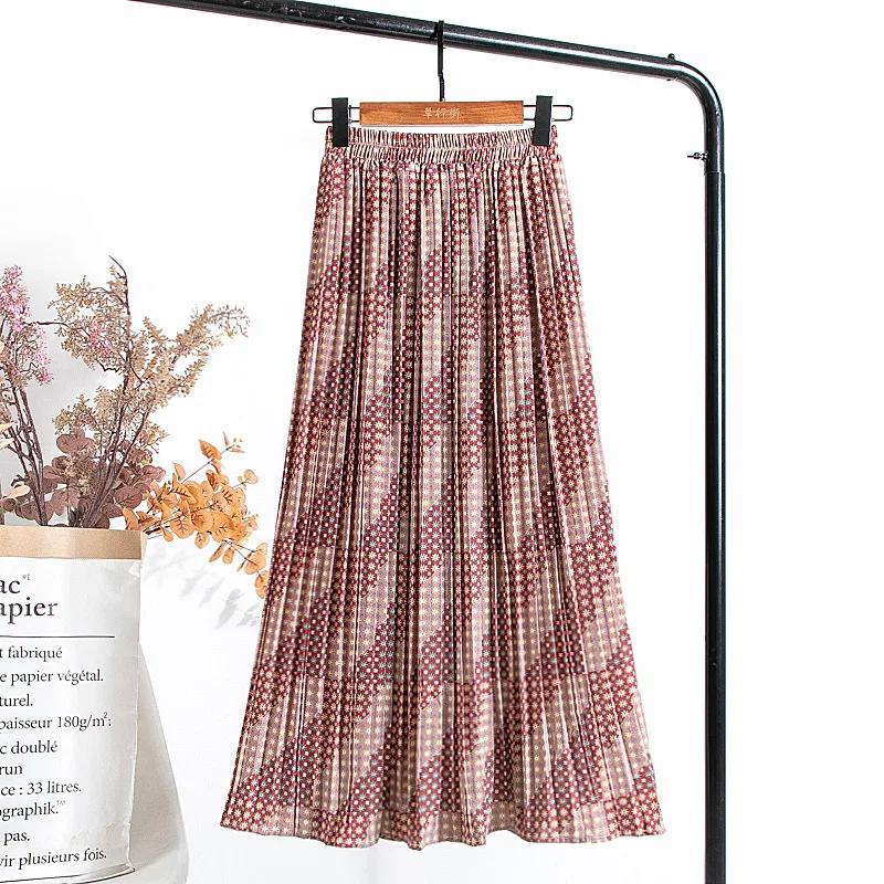 Женская Повседневная Свободная юбка с принтом весенне-летняя длинная шифоновая