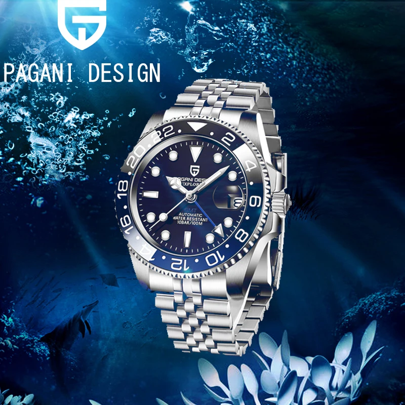 

PAGANI DESIGN Men's GMT 40MM Stainless Steel Mechanical Watch Sapphire Glass 100M Waterproof Automatic Watch RelÃ³gio Masculino