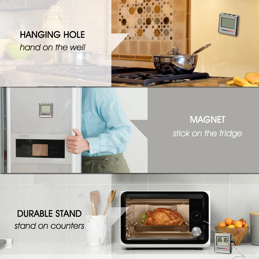 Thermopro TP16 ЖК-цифровой Кухонный Термометр для приготовления мяса для гриля, печи, курильщика, часы с таймером