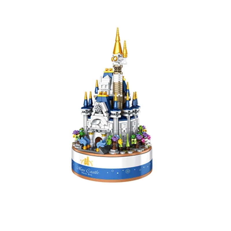 

656007 Princess Castle rotating music box small particle assembled building block girl's birthday present