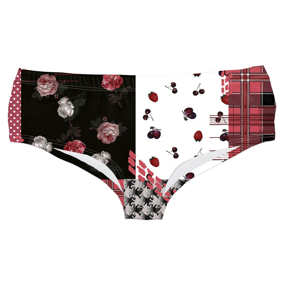 Для женщин трусики красно белого и розового цвета с принтом роз комфорт нижнее