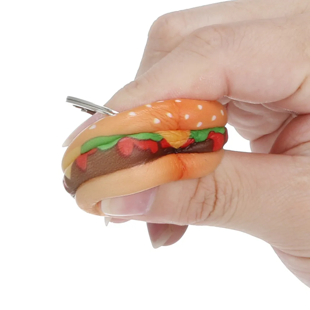 

1pc Cartoon Mini Hamburger Keychain Pendant Kawaii Key Chain Decoration Decompression Squeeze Hamburger Toy #K