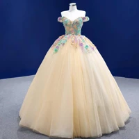 floral dress off shoulder colorful ever pretty dress layered puffy tulle ball gown evening dress floor length pearls prom dress
