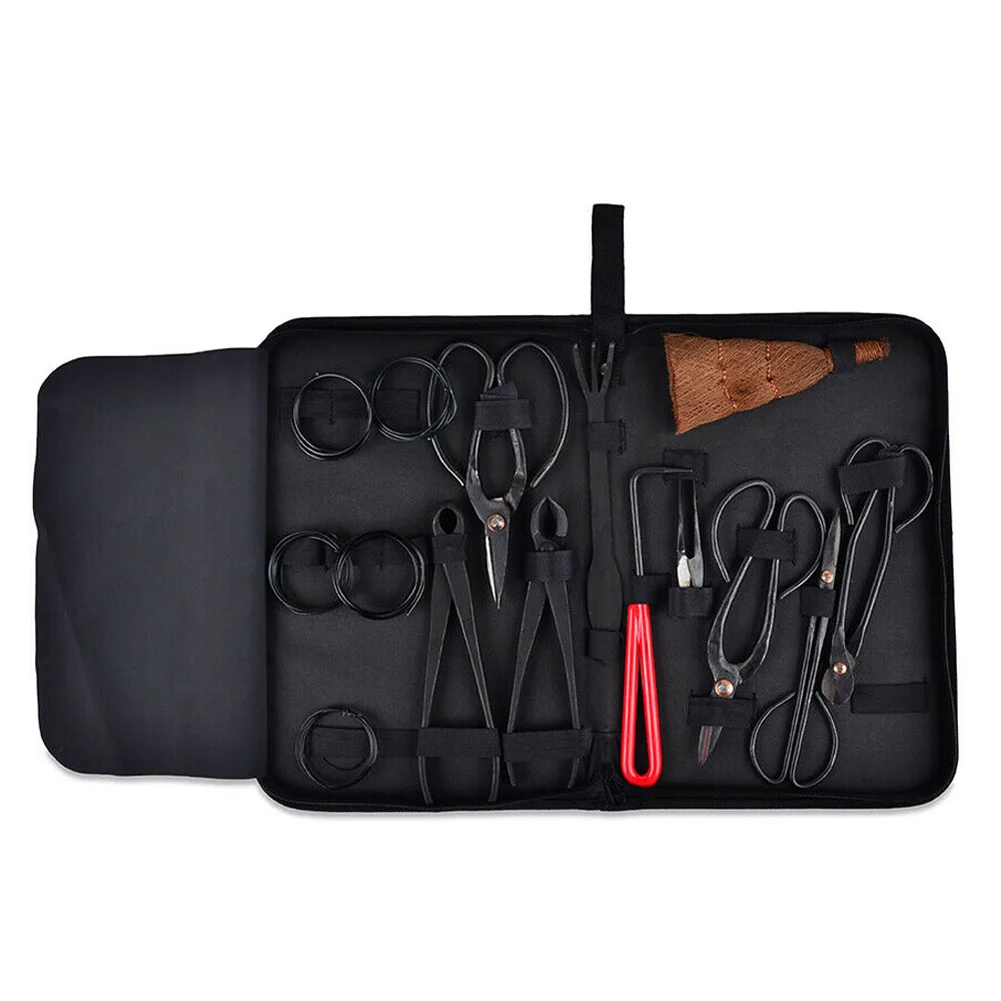 

Garden Bonsai Tool Set 15pcs Carbon Steel Kit Cutter Scissors With Nylon Case Outdoor Shackle for Camping G10