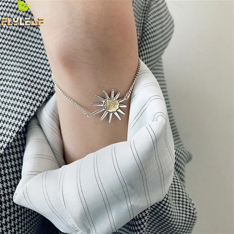 Форзац, солнечные лучи, цветок, улыбка, золото, Настоящее серебро 925 пробы, браслеты для женщин, модные ювелирные изделия, браслеты и браслеты