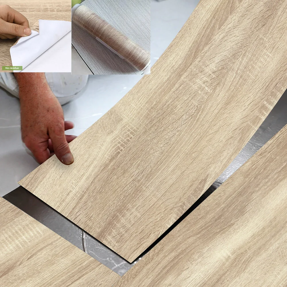 

1PCS Modern Style Floor Stickers Wood Grain PVC Waterproof Self-adhesive Bedside Wall Decoration Wallpaper Kitchen Home Decor