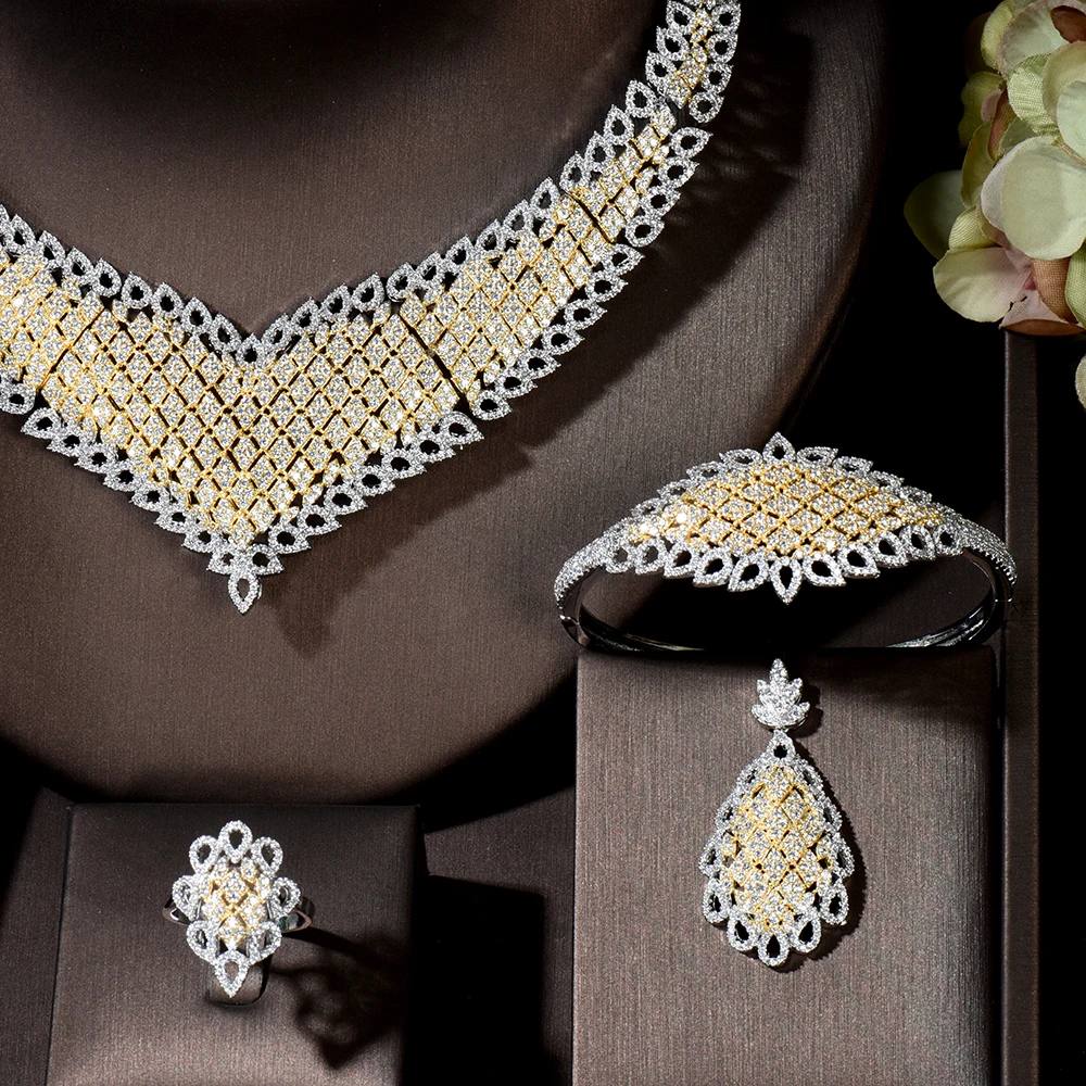 Роскошный большой набор украшений hiневесты с кубическим цирконием в форме капли