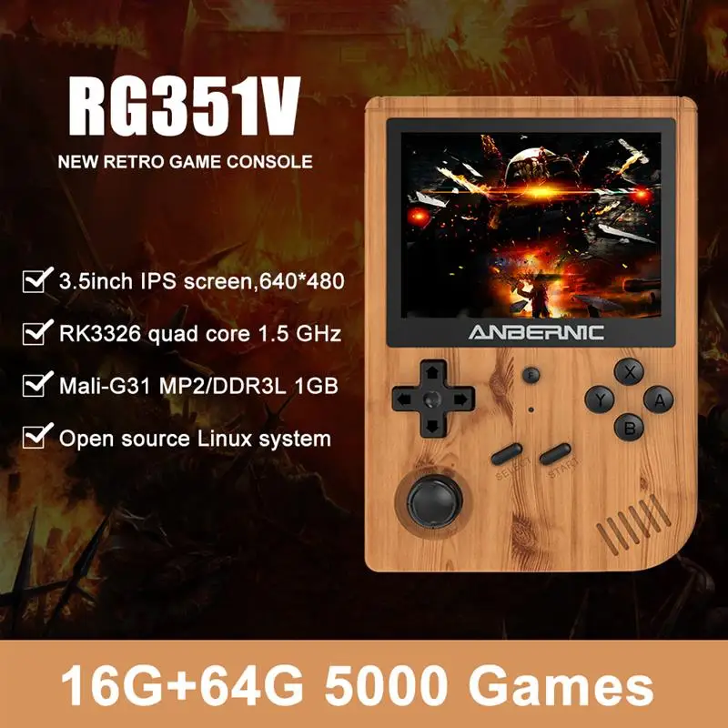 Verkaufen RG351V Tragbare Handheld Open Source Mini Tasche Spielkonsole Linux System 3,5 Inch IPS Bildschirm 16G + 64G Tasche Spiel-Player