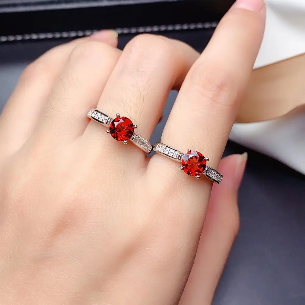 

SHILOVEM 925 SILVER NATURAL RED GARNET RINGS OPEN TRENDY PARTY WHOLESALE FINE WOMEN BIRTHDAY GIFT 6*6 MJ0606881AGS