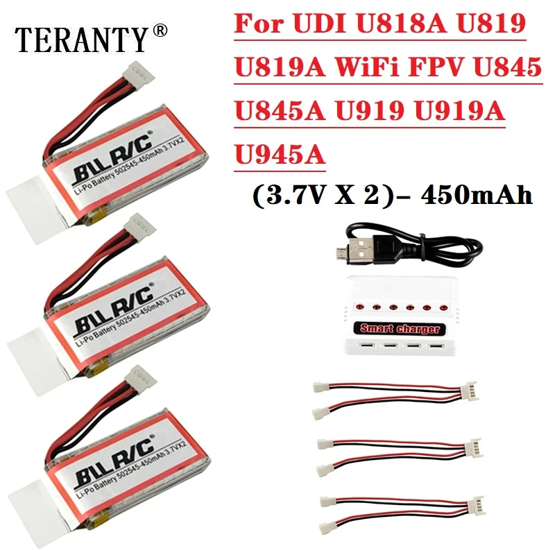 

Upgrade 7.4V 450mAh Lipo Battery Charger Sets for U818A U819 U819A U845 U845A U919 U919A U945A RC Helicopter 3D Flip Spare Parts