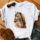 Женская футболка Harajuku, летняя футболка с эстетичным графическим принтом лошадей, с коротким рукавом