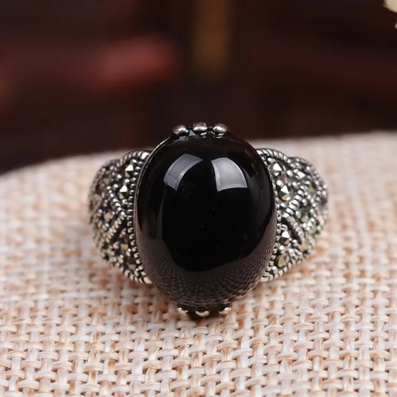 black Bague Ringen, новое созданное Гранатовое 925 пробы Серебряное кольцо, регулируемое для женщин, свадебное кольцо из красного драгоценного камня, подарок - Цвет камня: black