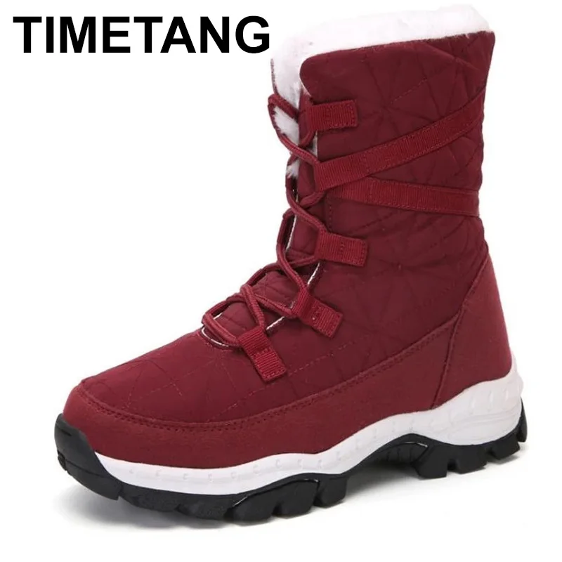 

TIMETANGWinter High Quality Women Boots Cow Suede Mid-Calf Ladies Casual Lace-up Keep Warm Waterproof Snow Boots Chaussures Femm