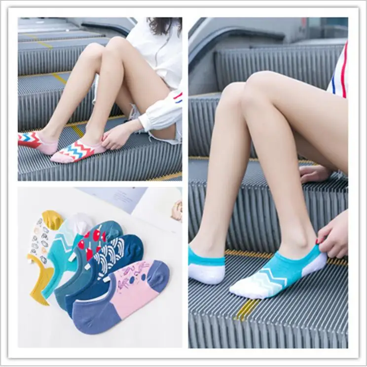 Харадзюку Женская Носки летние Нескользящие невидимые милые носочки Забавный