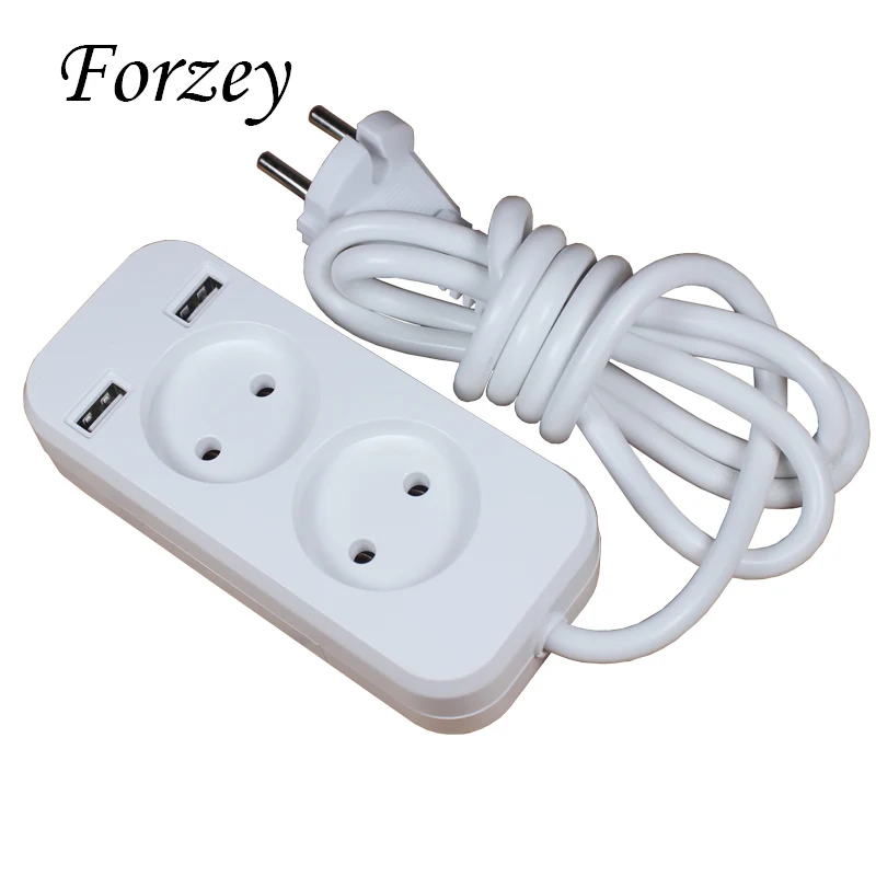 Новинка 2019, 2 розетки, Европейский удлинитель USB 5 В, 2 А с кабелем диаметром 1,5 м, цвет бледно-белый