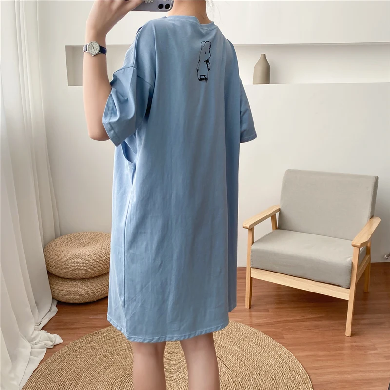 Большой Размеры футболка белое платье светильник синий милый хлопкового нижнего