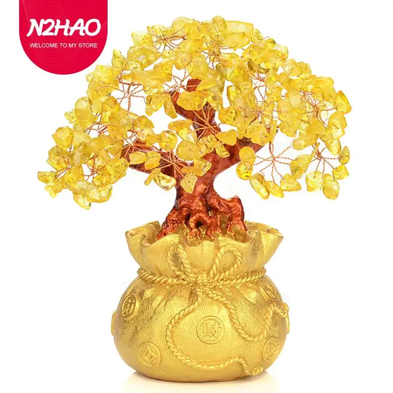

23cm Lucky Tree Fortune Citrine Tree Natural Lucky Tree Simulation Plant Bonsai Chinese Style Lucky Feng Shui Decoration