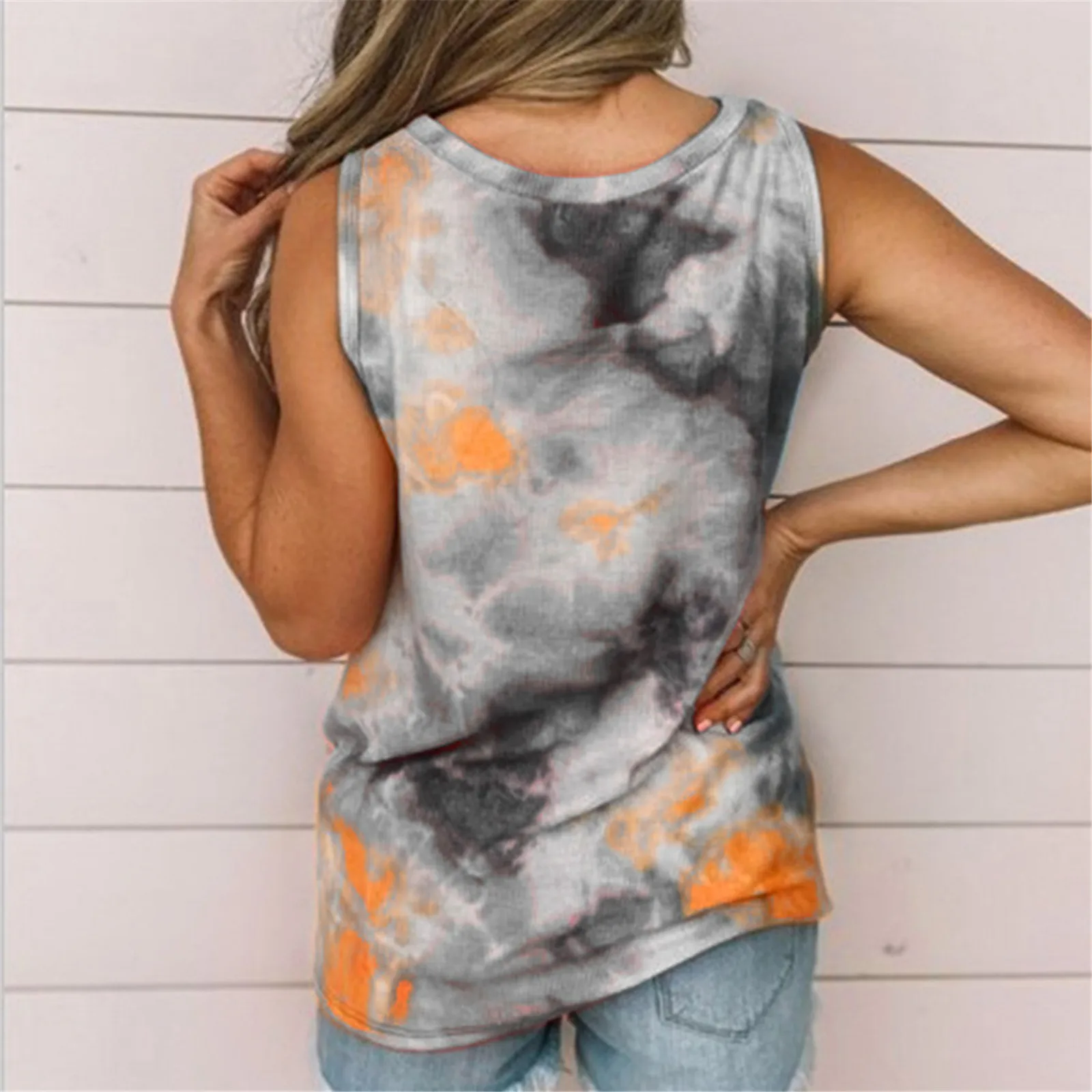 

New Tie-dyed Printed Tank Top Women Casual Cute Cotton Tops Sleeveless Vests Femme Lady Summer Tanks