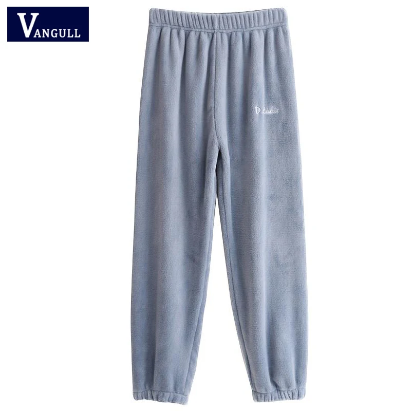 Vangull Winter Flannel Casual Pants Letter Embroidery Harem Pants New Warm Joggers Comfortable Elastic Waist Ankle-Length Pants