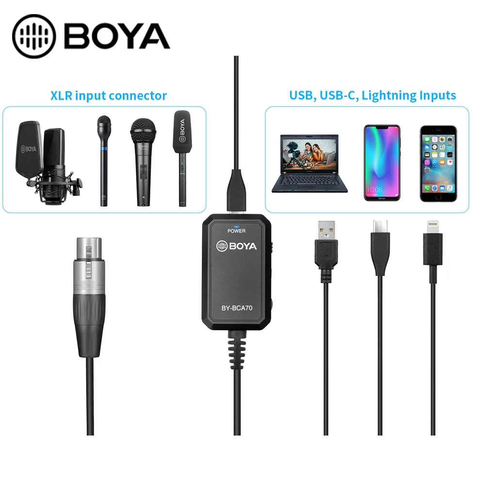 

BOYA BY-BCA70 XLR to Lighting Type-C USB Audio Adapter Cable for iPhone 11 HUAWEI Android Smartphone PC Microphone Accessories
