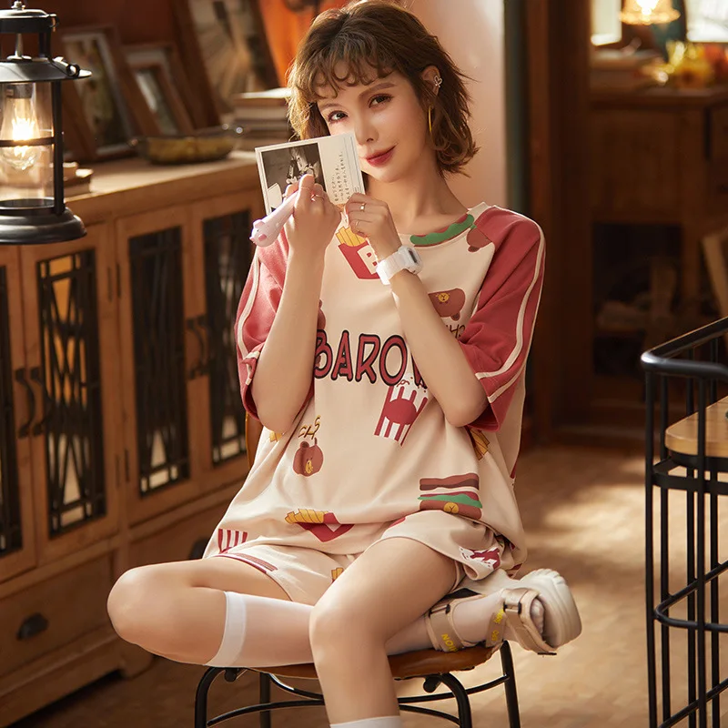 

Can Be Worn Outside 2XL Women'Cotton Pajama Sets 2 Pcs Cartoon Multi-Printed Home Clothes Sweet Sleepshirt Girls'Clothes
