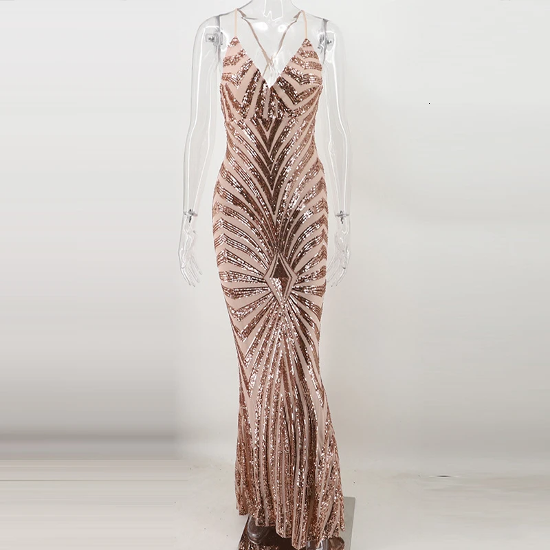 Женское облегающее платье Русалка на бретелях длинное Привлекательное с V