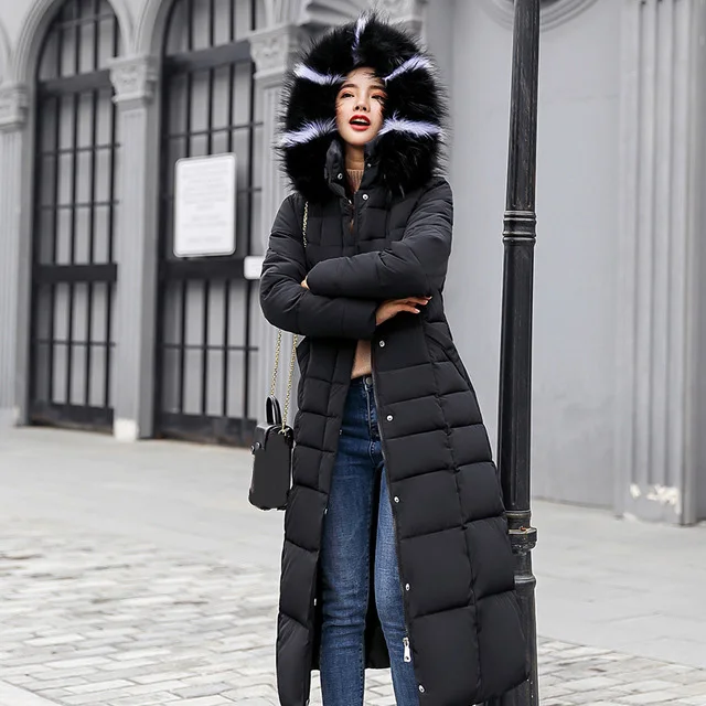 

Winter Coats Women New 2020 Fashion hooded Long Slim fit Coat Female Black White Parka Thick Cotton Padded Ladies Coat plus size