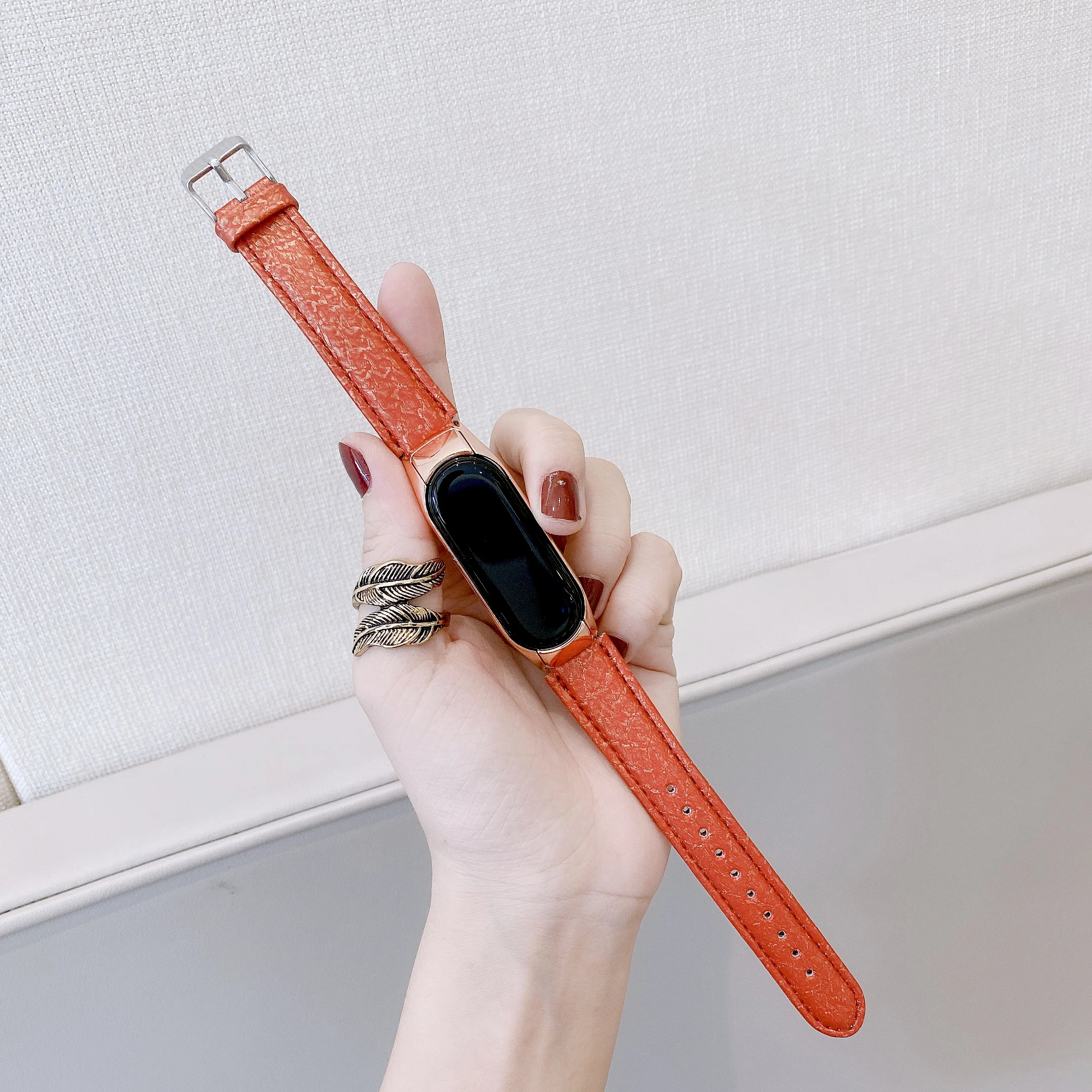 Для Xiaomi Miband 5 4 3 ремешок на запястье кожаный с металлической рамкой браслет для Mi